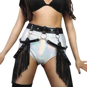 🆕Women Black Sexy Leather Waist Belt Tassel Punk Harness Metal Body Cage